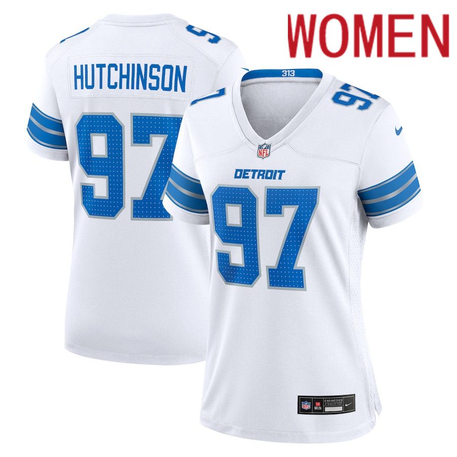 Women Detroit Lions #97 Aidan Hutchinson Nike White Game NFL Jersey